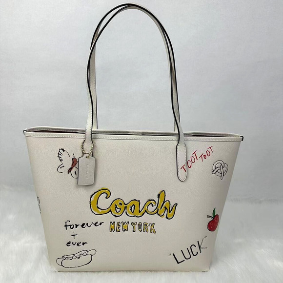Coach City Tote Bag With Sketch Print Double Face Leather Chalk Multi NWT CAK18 - Picture 2 of 11